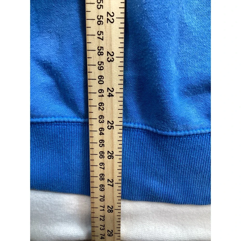 The North Face Mens XXL Blue Fleece Hoodie Chest Stripe Logo Pullover Sweatshirt
